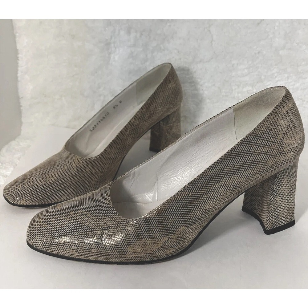 Stuart‎ Weitzman Womens 90s Vintage Square Toe Metallic Block Heels Sz 8.5B Gold